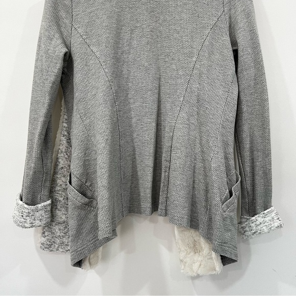 Anthropologie Ambrose Knit Jacket Gray Cream Cardigan Plush Collar Size Medium - Picture 5 of 10